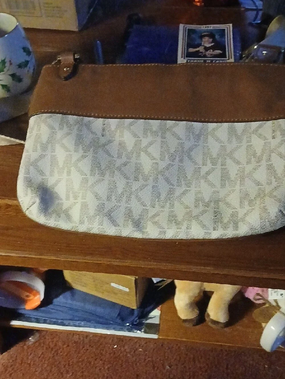 Michael Kors Beige & Brown Logo Messenger Bag